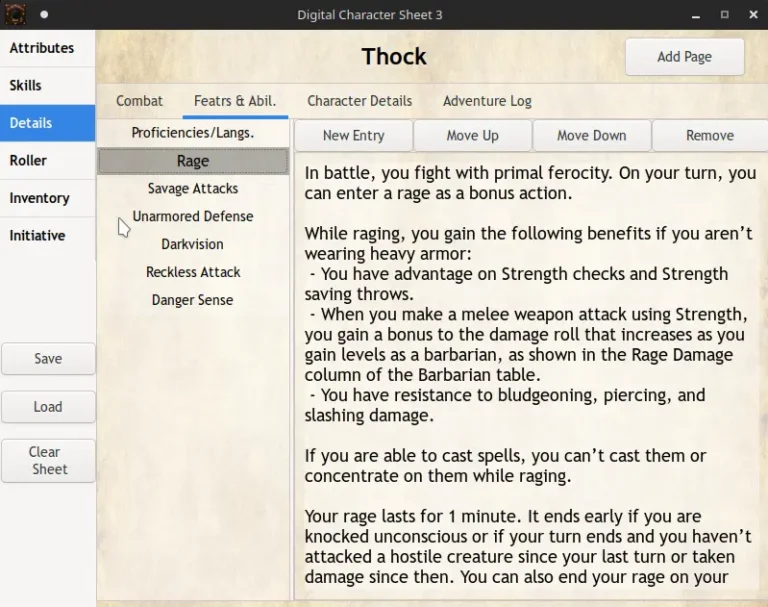 A 5e character sheet, second view