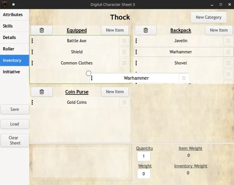 A 5e character sheet, fourth view
