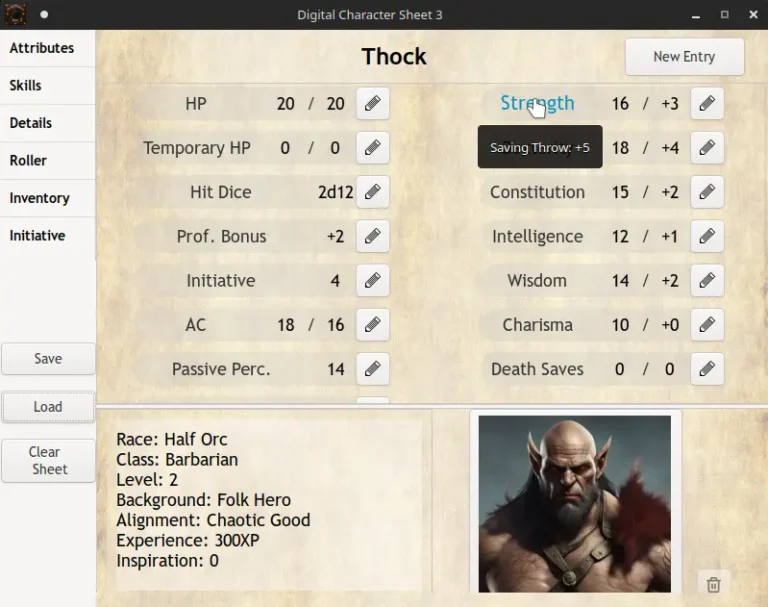 A 5e character sheet, fifth view